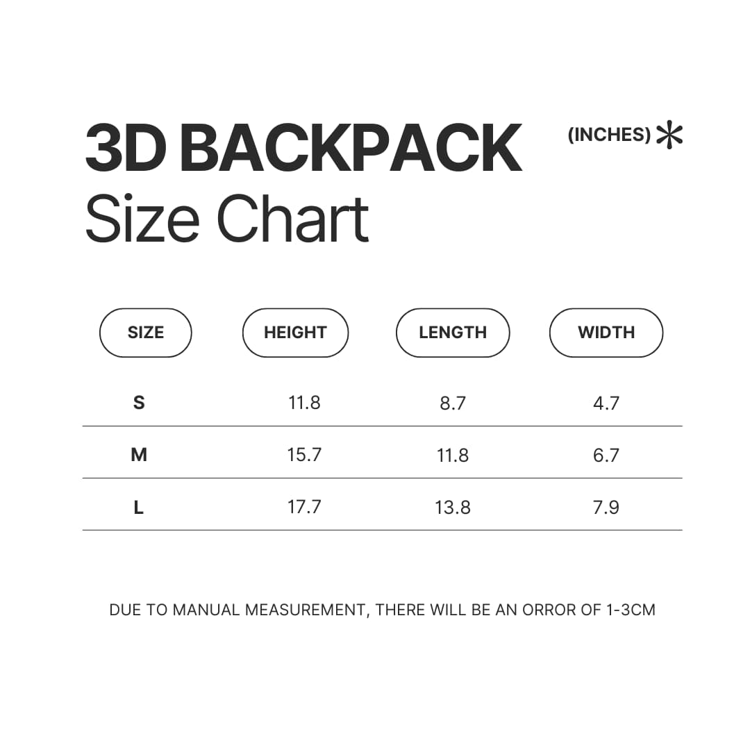 3D Backpack Size Chart - Onyx Storm Store