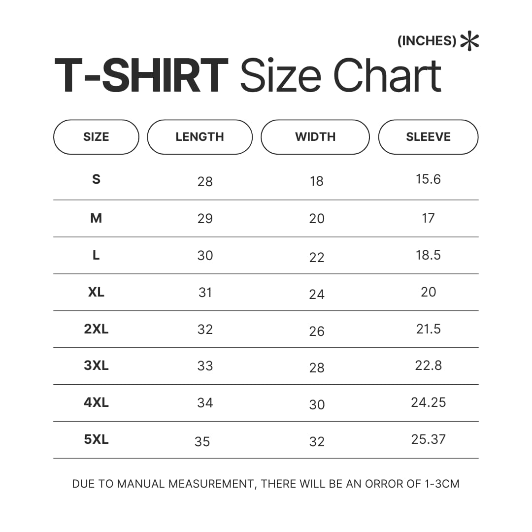 T shirt Size Chart - Onyx Storm Store