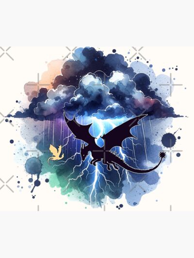 Alternative view of Flying Dragons Stormy Night Sky Tapestry