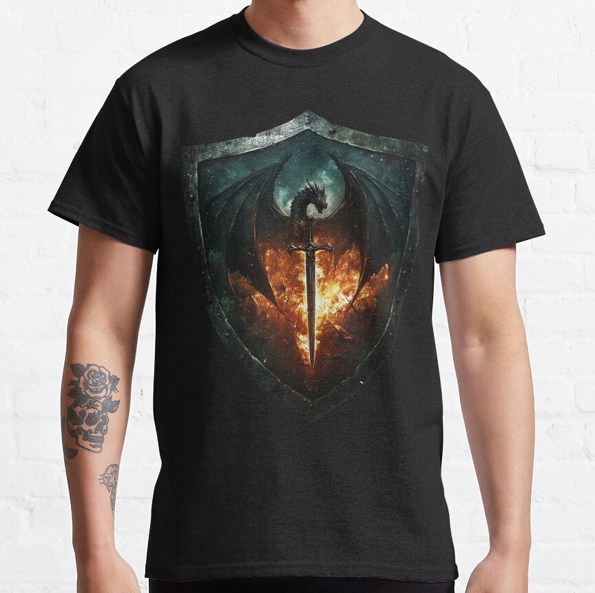 Onyx Storm Legendary Dragon And Flame Shield T-shirt - Image 3