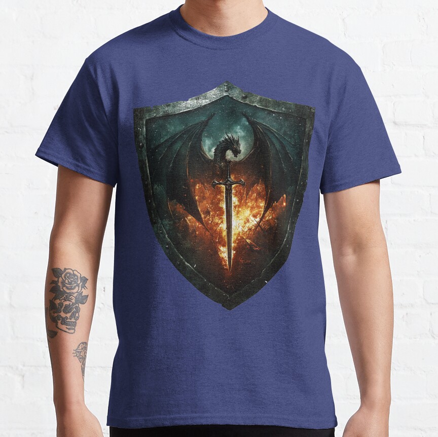 Onyx Storm Legendary Dragon And Flame Shield T-shirt - Image 4