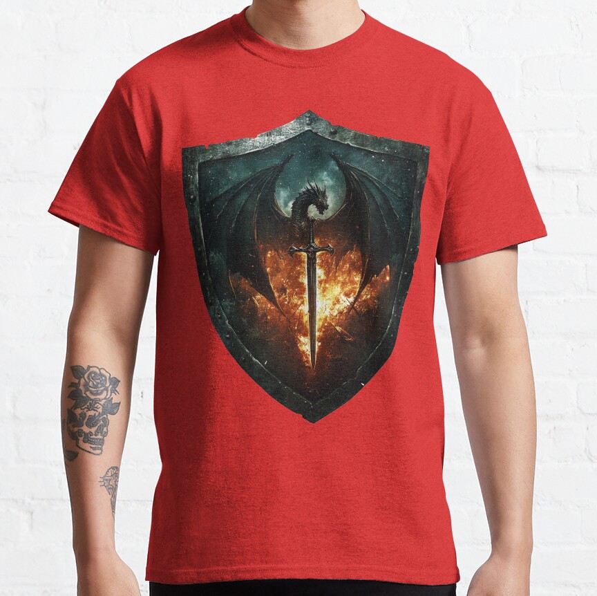 Onyx Storm Legendary Dragon And Flame Shield T-shirt - Image 5