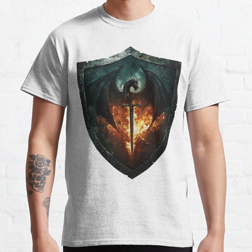 Onyx Storm Legendary Dragon And Flame Shield T-shirt - Image 2