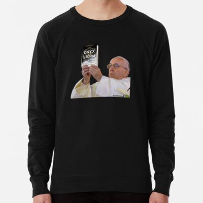 Alternative view of Onyx Storm Pope Holding Book Meme Rebecca Yarros Sweatshirt
