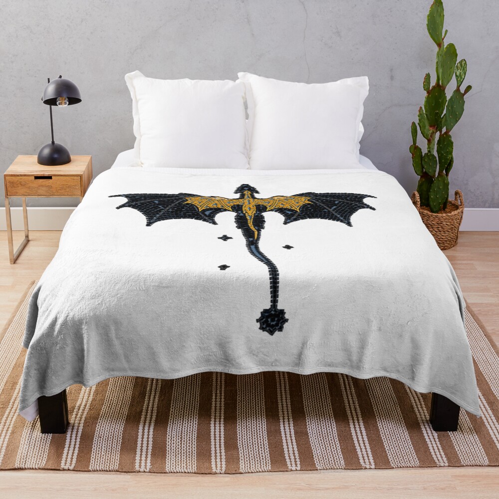 Mosaic Dragon Art Inspired By Onyx Storm Mystical Tile Design Throw Blanket