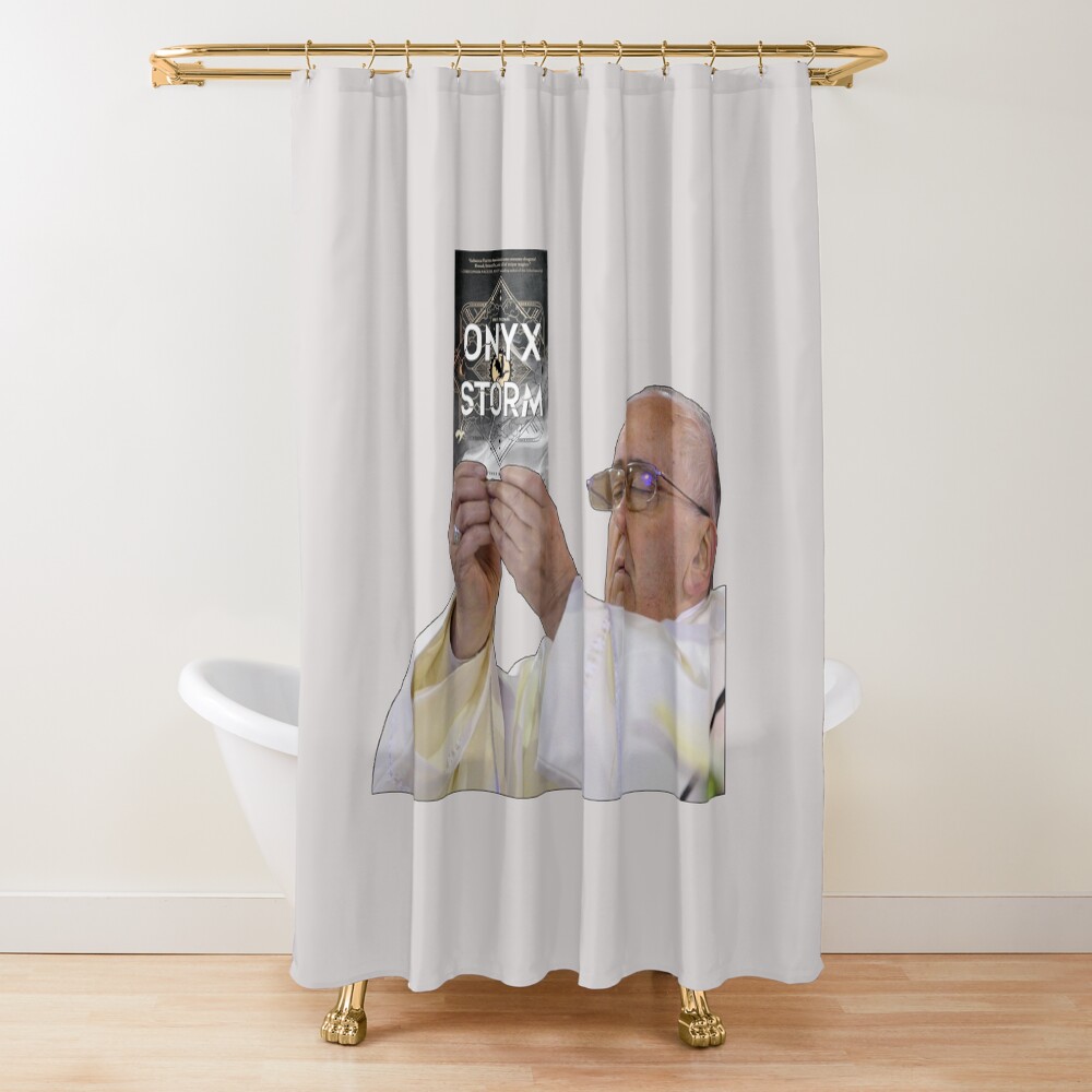 Pope Holding Onyx Storm Rebecca Yarros Shower Curtain