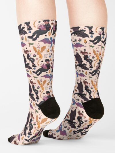Alternative view of Fourth Wing Pattern Xaden Violet Andarna Sgaeyl And Tairn Sock