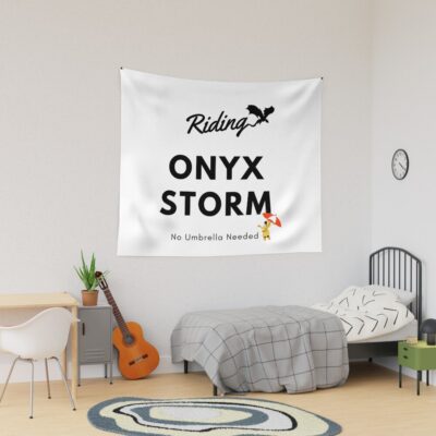 Rriding The Onyx Storm No Umbrella Needed Tapestry